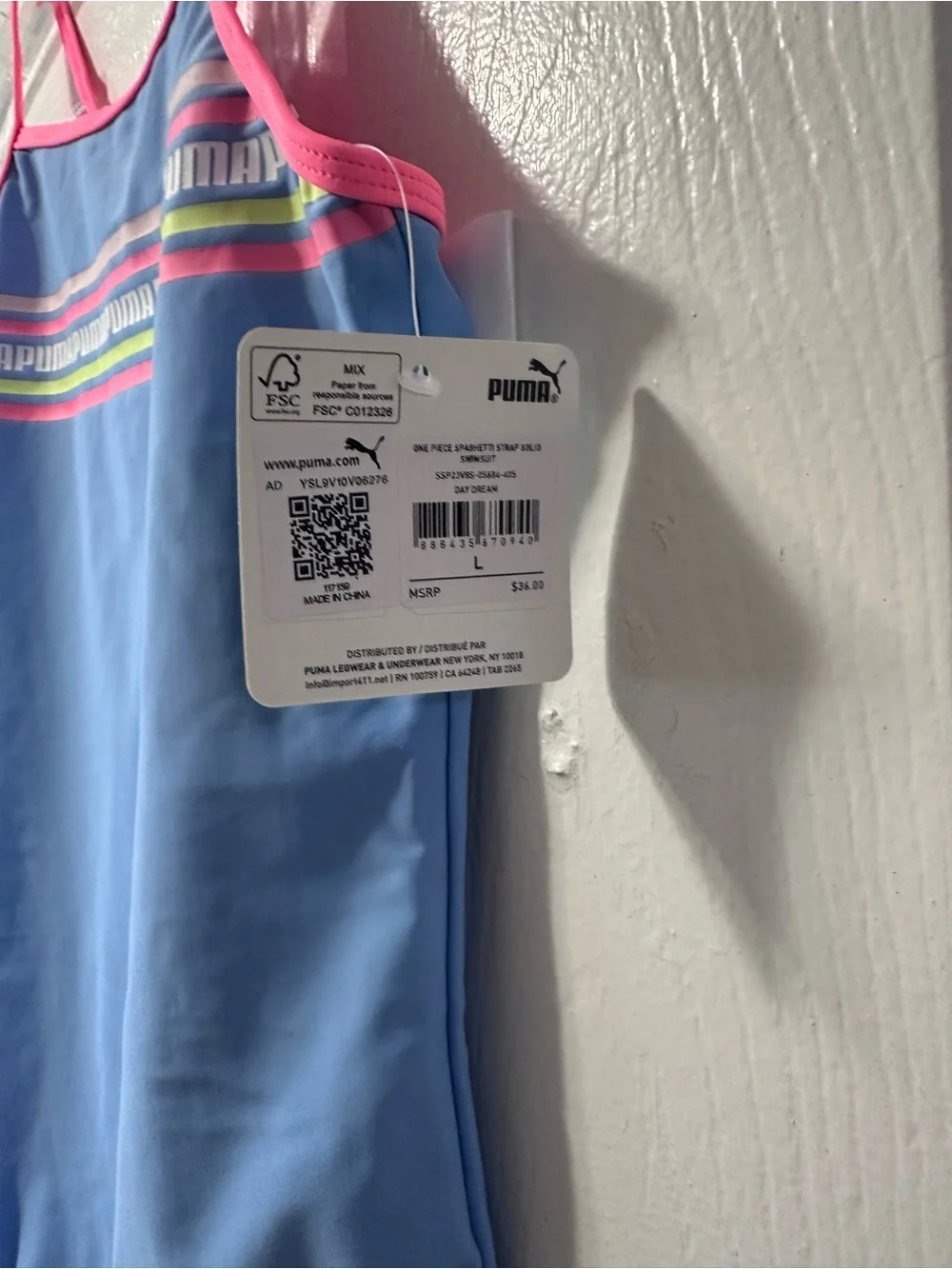 Puma Blue One-Piece Girls' Swimsuit with Pink Trim
